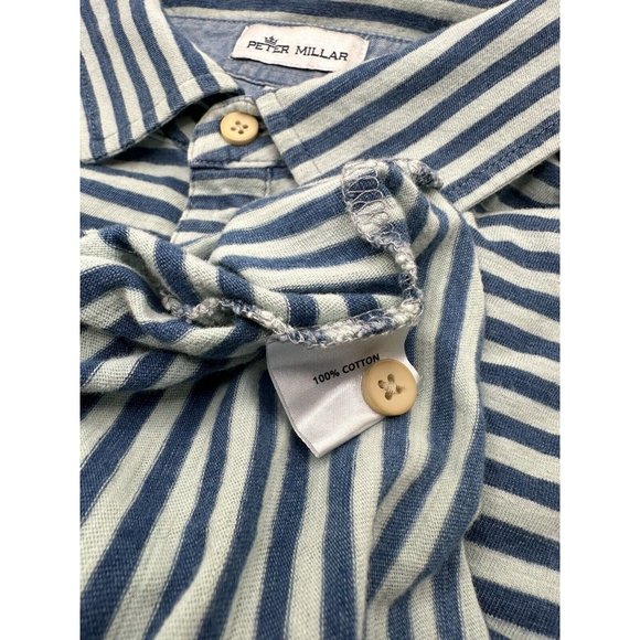 Peter Millar Men's Front Pocket 100% Cotton Short Sleeve Blue Stripes Golf Polo - Picture 5 of 5